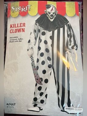 Spirit Killer Clown Costume Black and White Size Teen